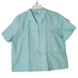 Blair Vintage Women's Short Sleeve Shirt Light Green 2XL Embroidered 100% Cotton